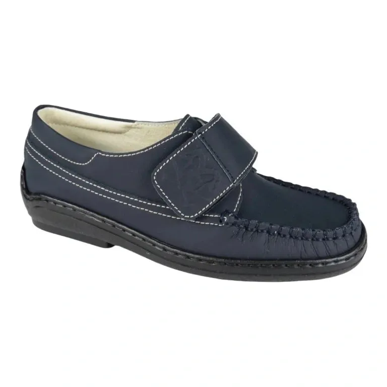 2513e - Navy Sahara Leather Velcro for Boy by London Kids