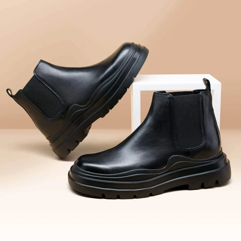 7 CM / 2.76 Inches - CMR CHAMARIPA Elevator Chelsea Boots - Mens Boots That Make You Look Taller - Black Chelsea Men's Boots