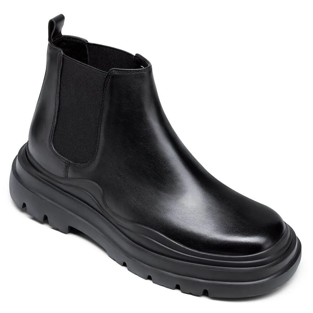 7 CM / 2.76 Inches - CMR CHAMARIPA Elevator Chelsea Boots - Mens Boots That Make You Look Taller - Black Chelsea Men's Boots