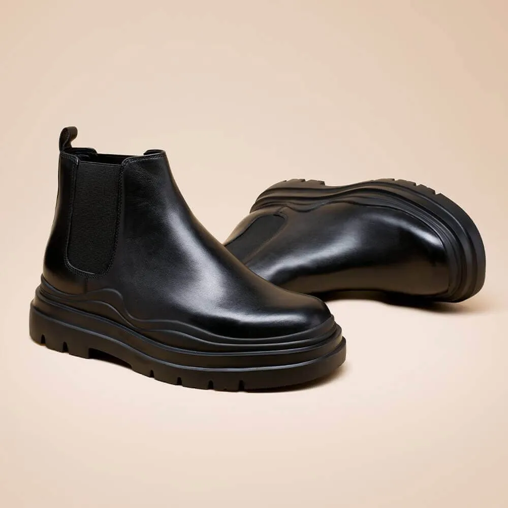 7 CM / 2.76 Inches - CMR CHAMARIPA Elevator Chelsea Boots - Mens Boots That Make You Look Taller - Black Chelsea Men's Boots