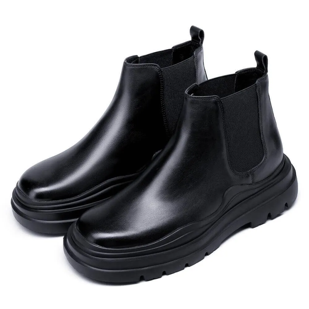 7 CM / 2.76 Inches - CMR CHAMARIPA Elevator Chelsea Boots - Mens Boots That Make You Look Taller - Black Chelsea Men's Boots