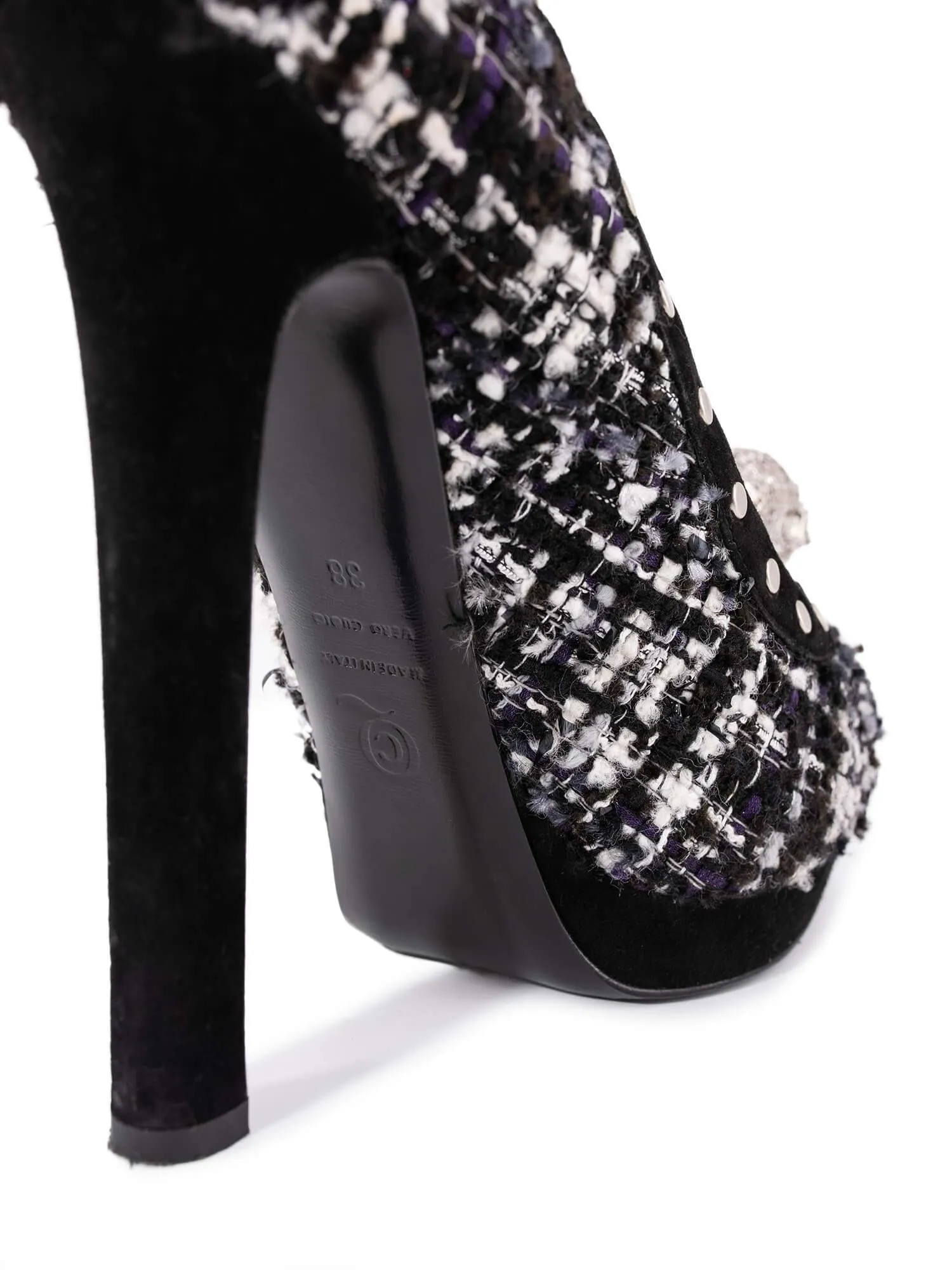 Alexander McQueen Tweed Studded Skull Shoes Black White