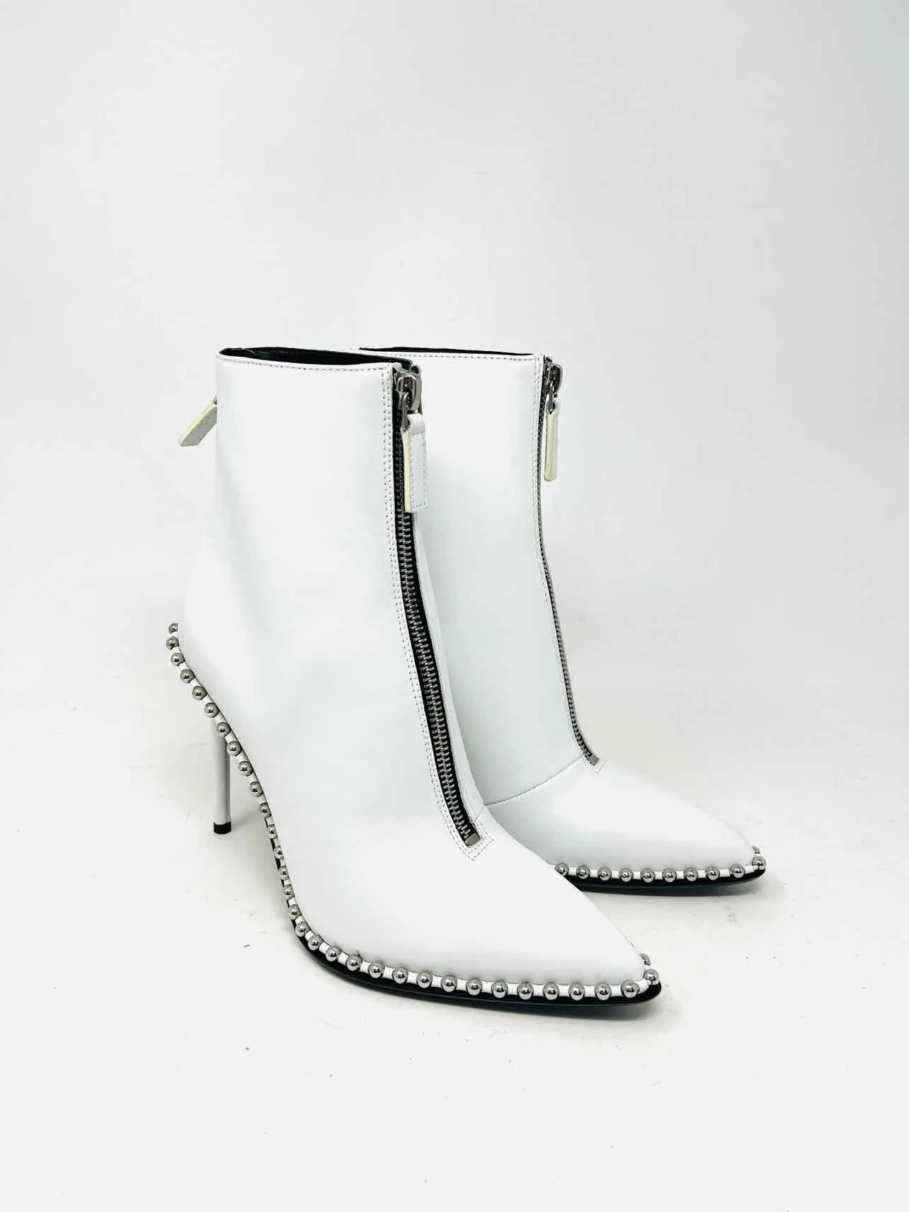 Alexander Wang Size 6 White/Silver Studded Leather AS IS Designer Ankle Boots