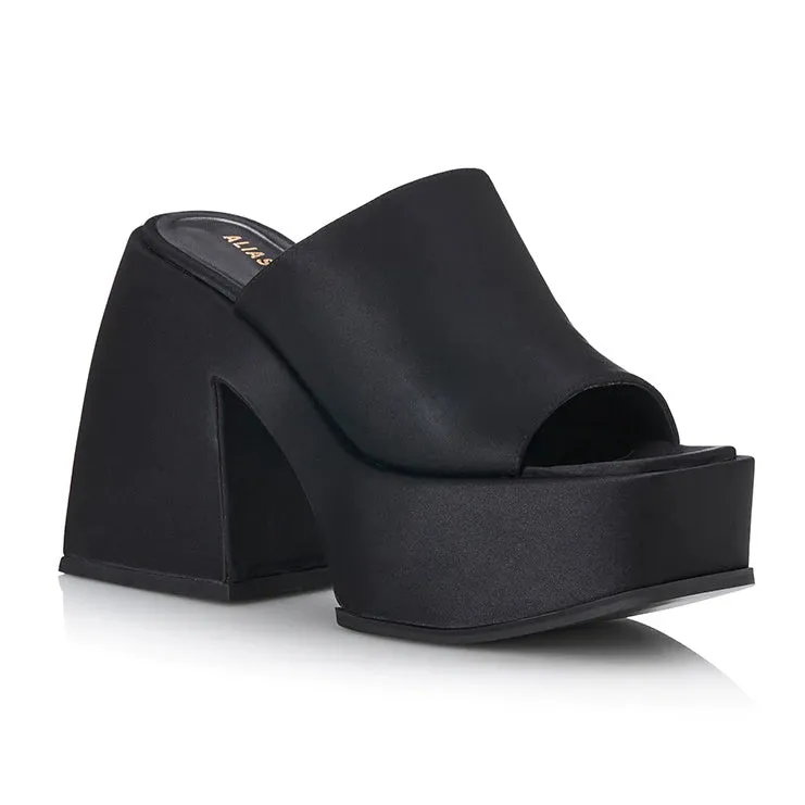 ALIAS MAE Womens Lydia Platform Mules - Black Satin