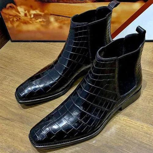 Alligator Print Leather Chelsea Boot