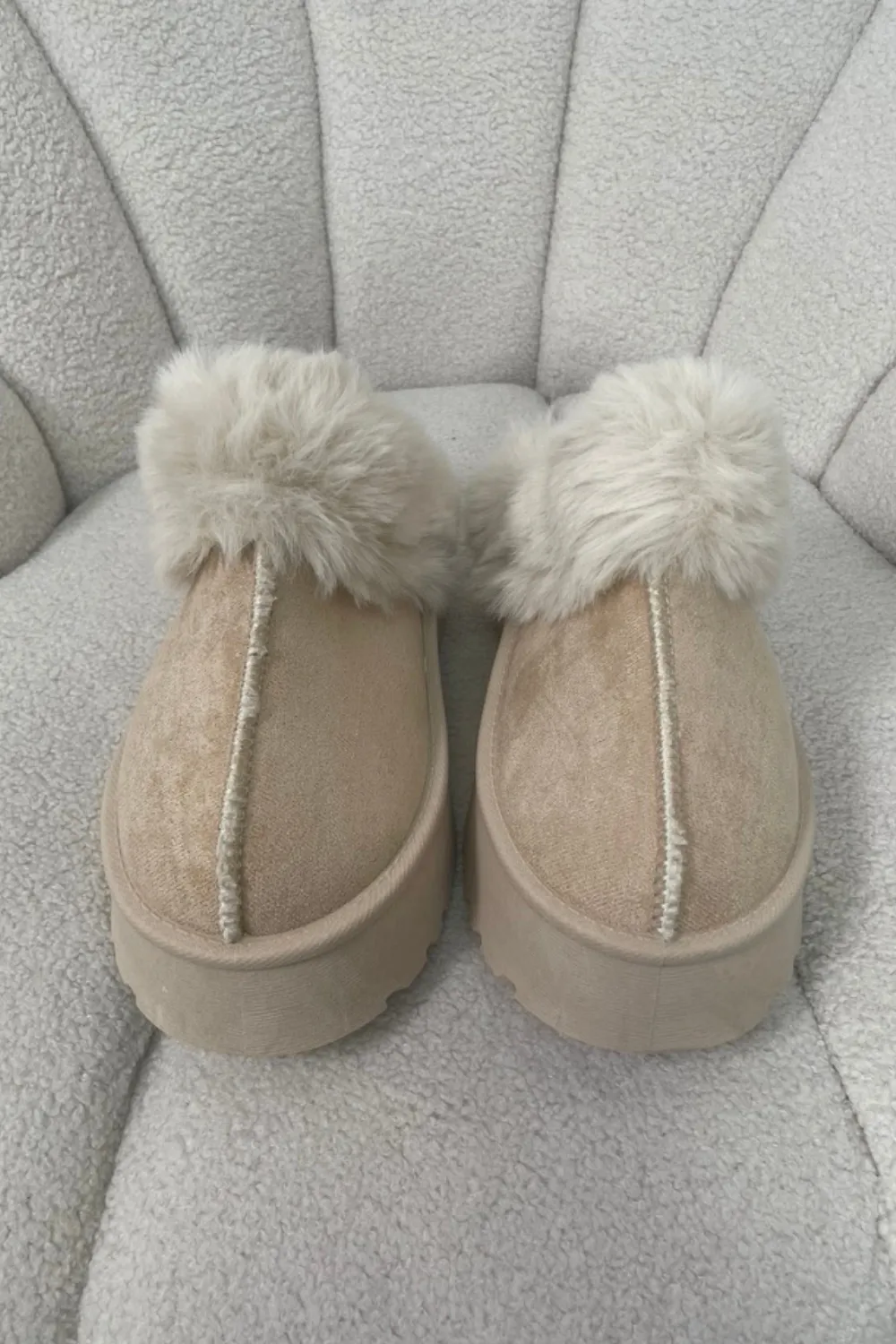 Amara cream platform faux fur lined mules