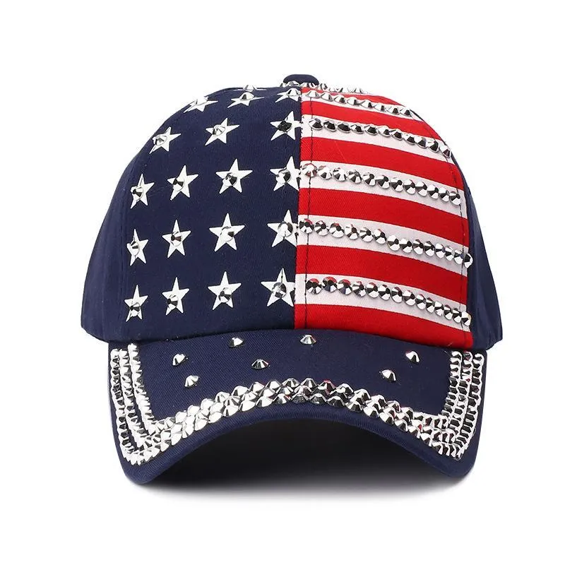 American Flag Cap, Diamond Studded Baseball Cap