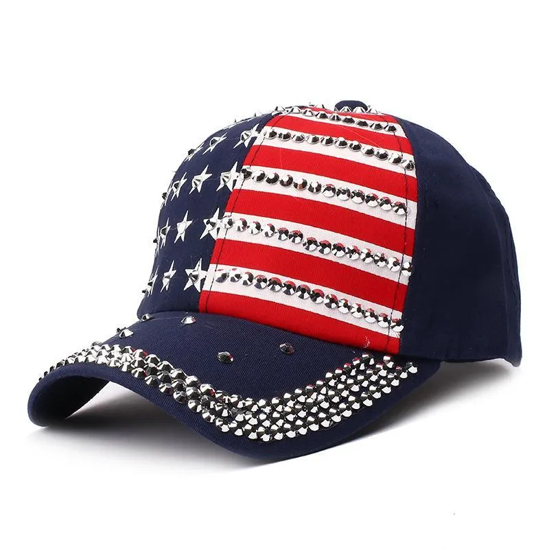 American Flag Cap, Diamond Studded Baseball Cap