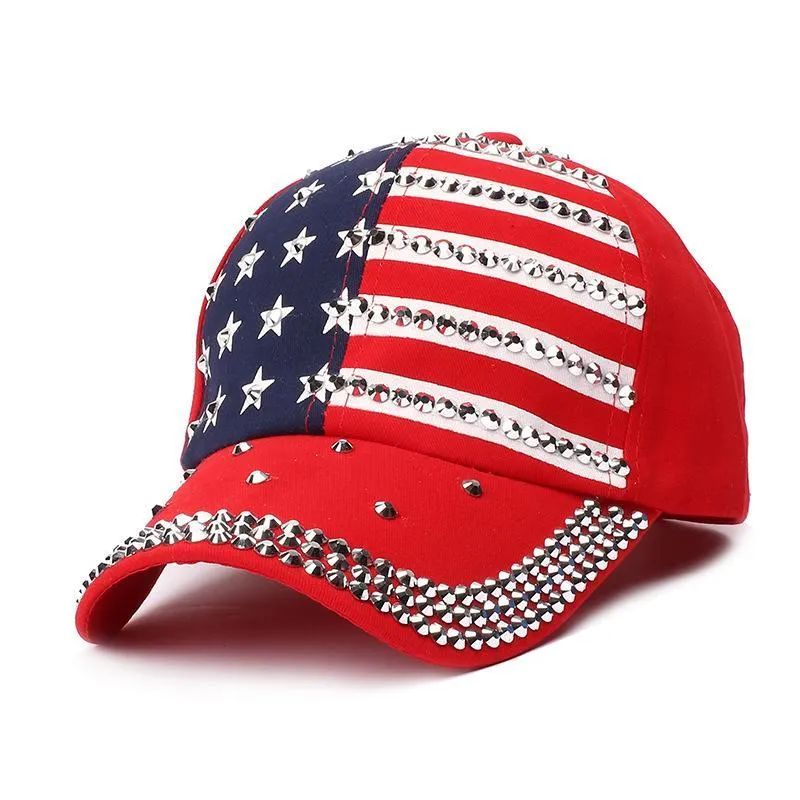 American Flag Cap, Diamond Studded Baseball Cap