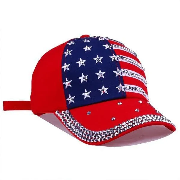 American Flag Cap, Diamond Studded Baseball Cap