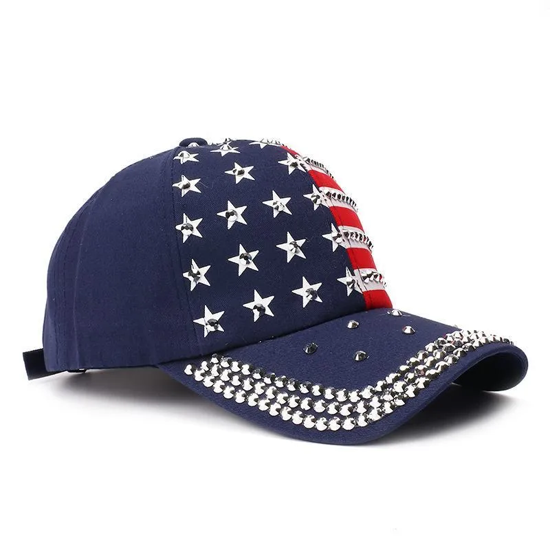 American Flag Cap, Diamond Studded Baseball Cap