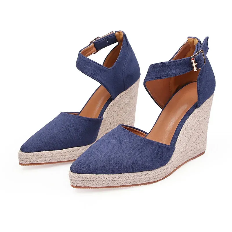 Amozae-Suede Wedge High Heels Women Comforts Shallow Pointed Elegant Womens Shoes Violet Twine Weaving Platform Shoes Female Pumps