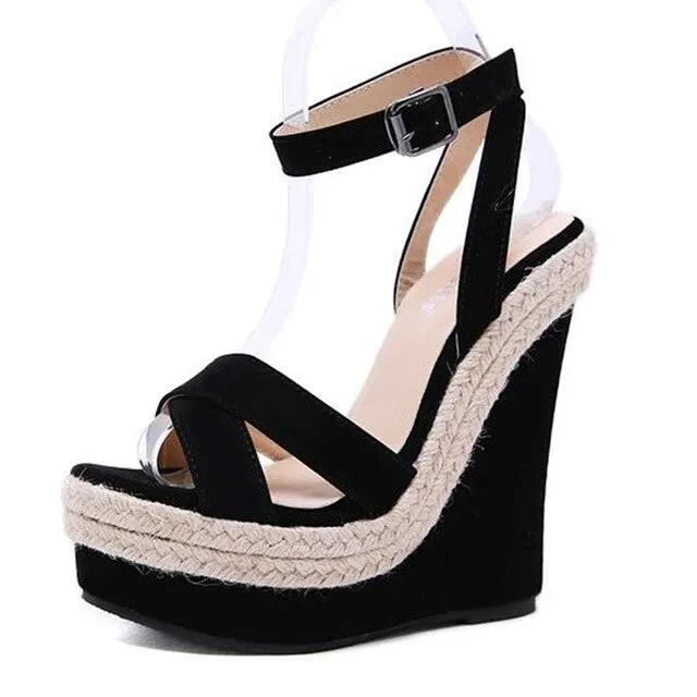 Ankle Strap Buckle Platform Wedge Sandals