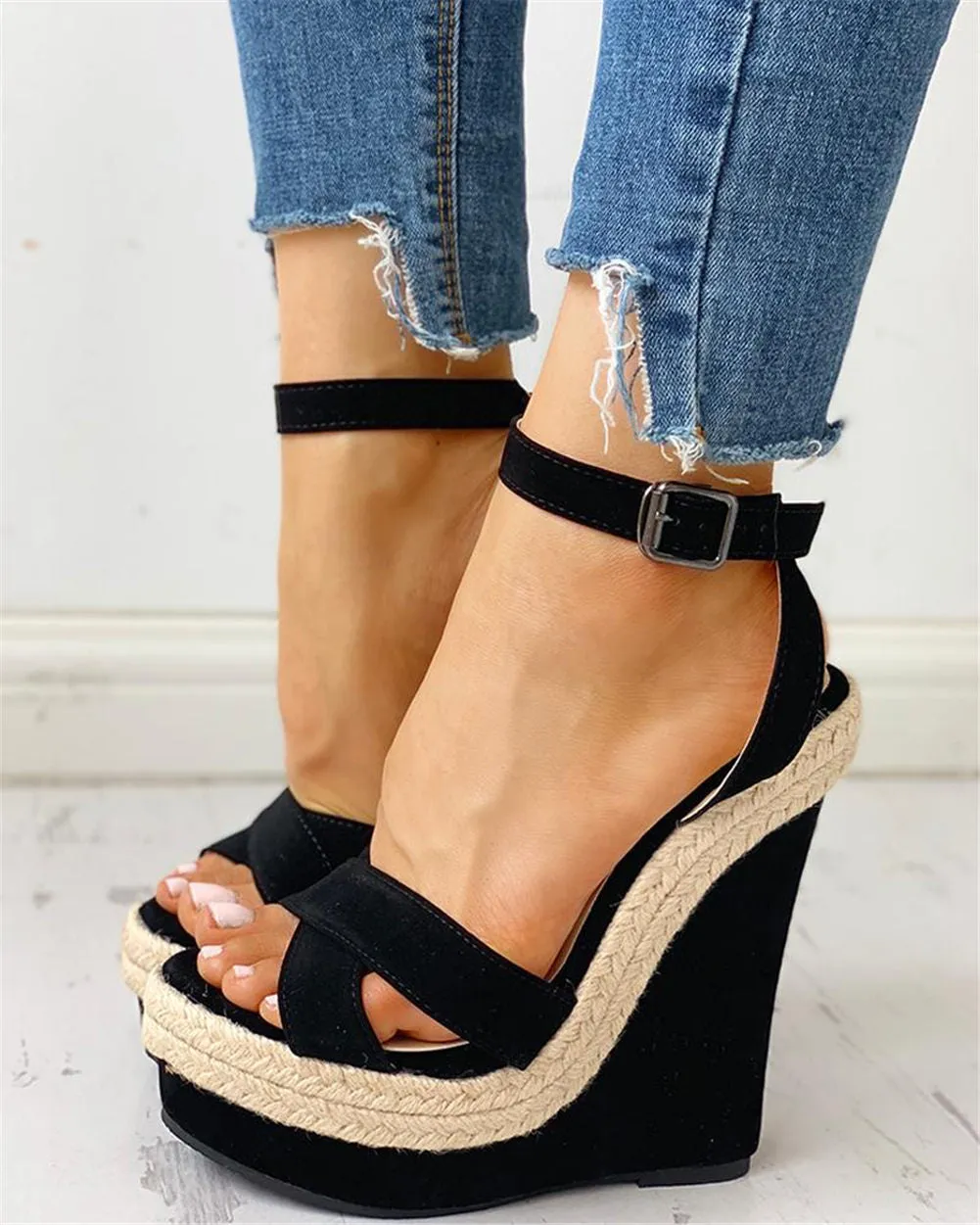 Ankle Strap Buckle Platform Wedge Sandals