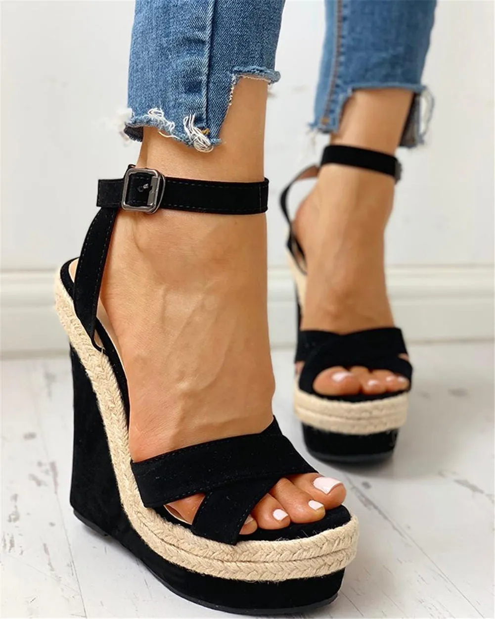 Ankle Strap Buckle Platform Wedge Sandals