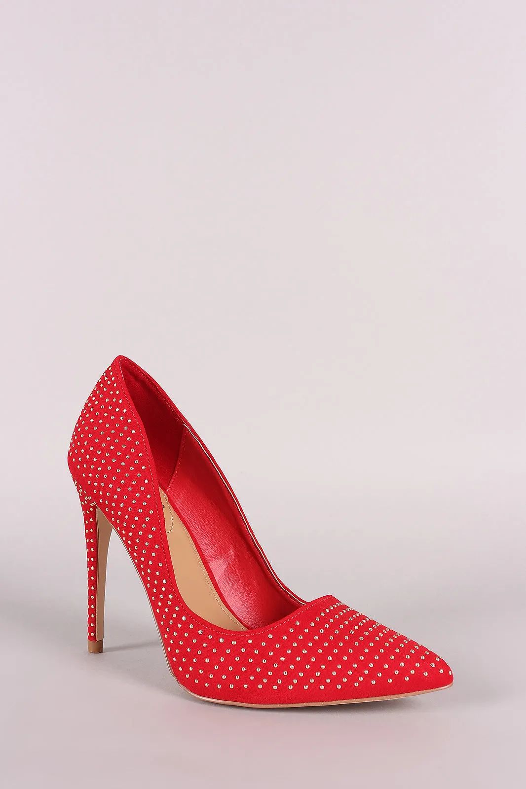 Anne Michelle Studded Suede Pointy Toe Stiletto Pump