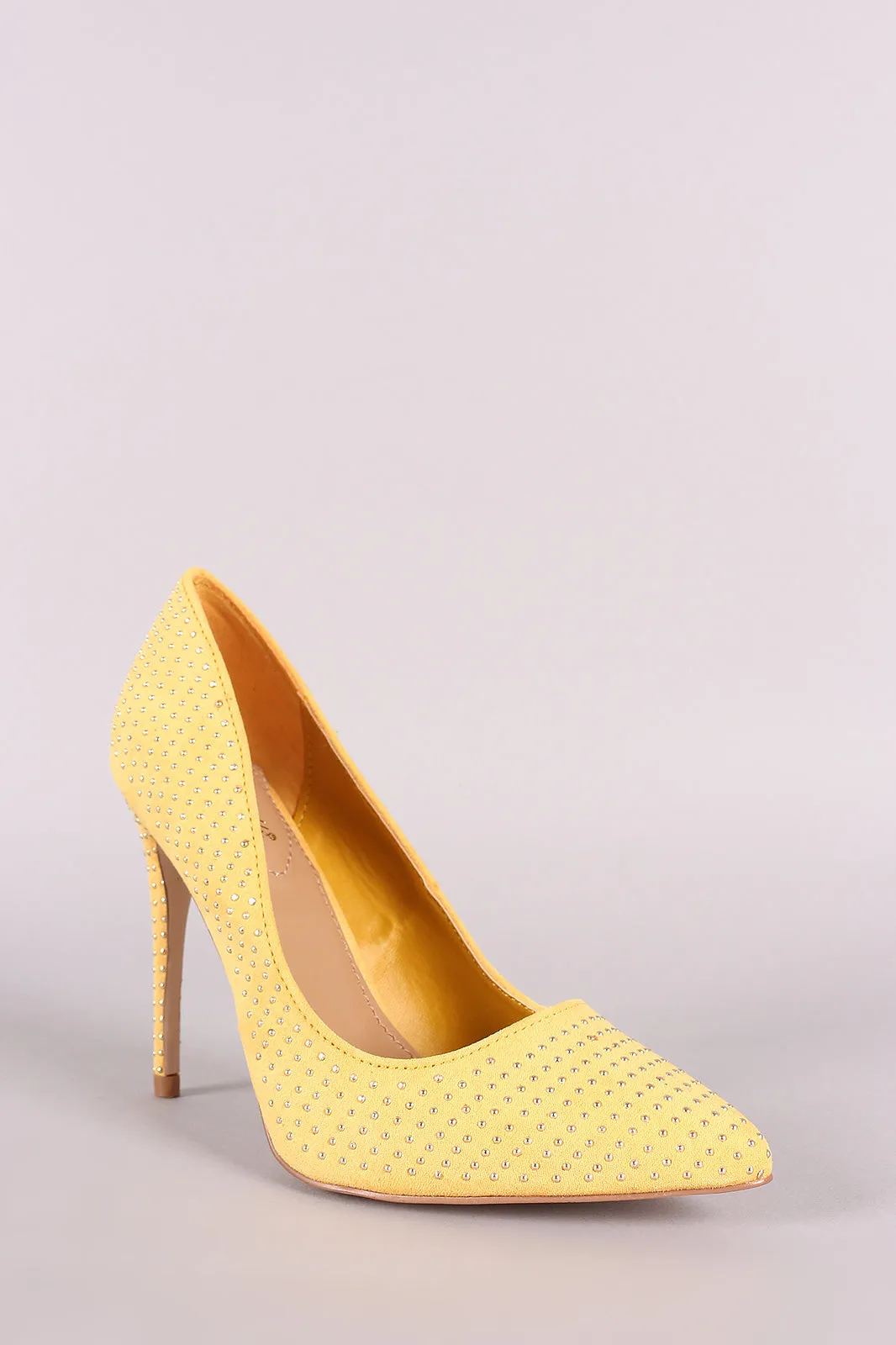 Anne Michelle Studded Suede Pointy Toe Stiletto Pump