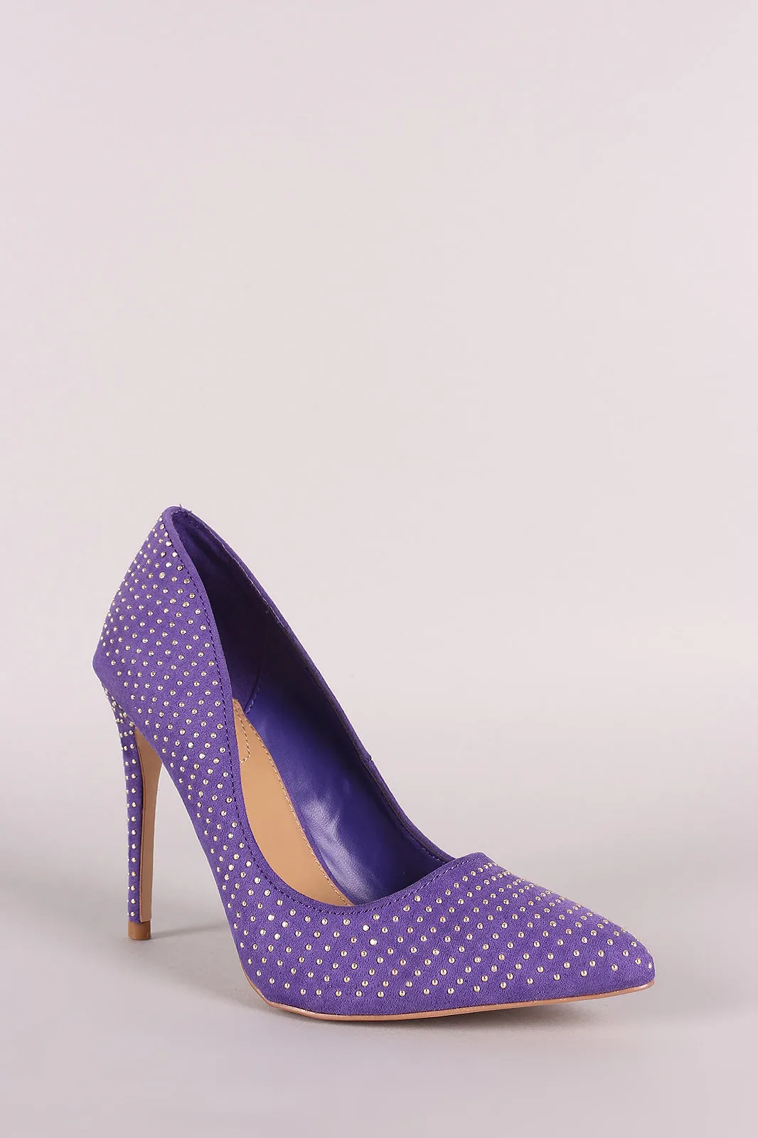 Anne Michelle Studded Suede Pointy Toe Stiletto Pump