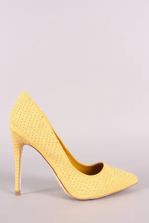 Anne Michelle Studded Suede Pointy Toe Stiletto Pump