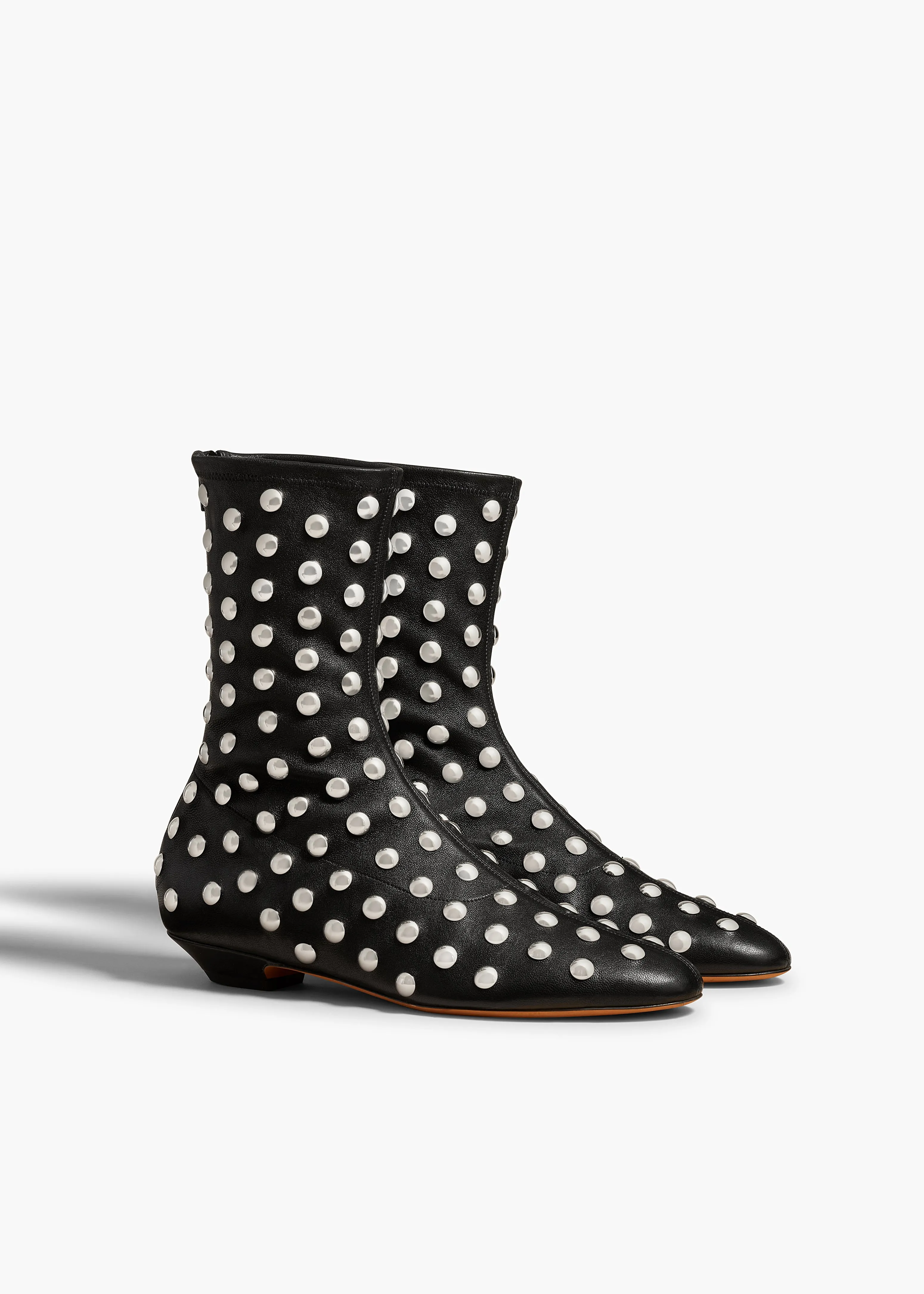 Apollo Flat Ankle Boot in Black Leather with Studs