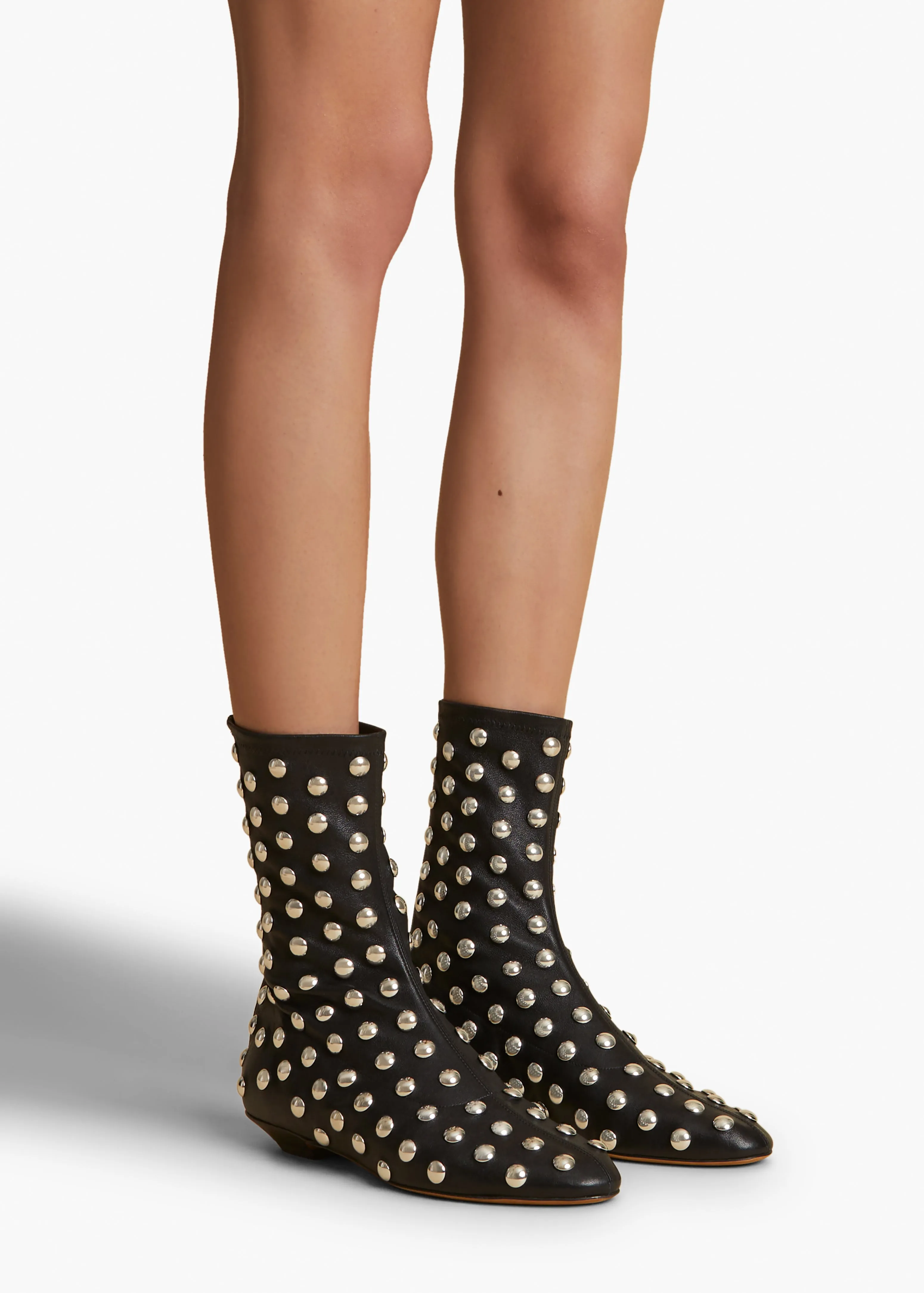 Apollo Flat Ankle Boot in Black Leather with Studs