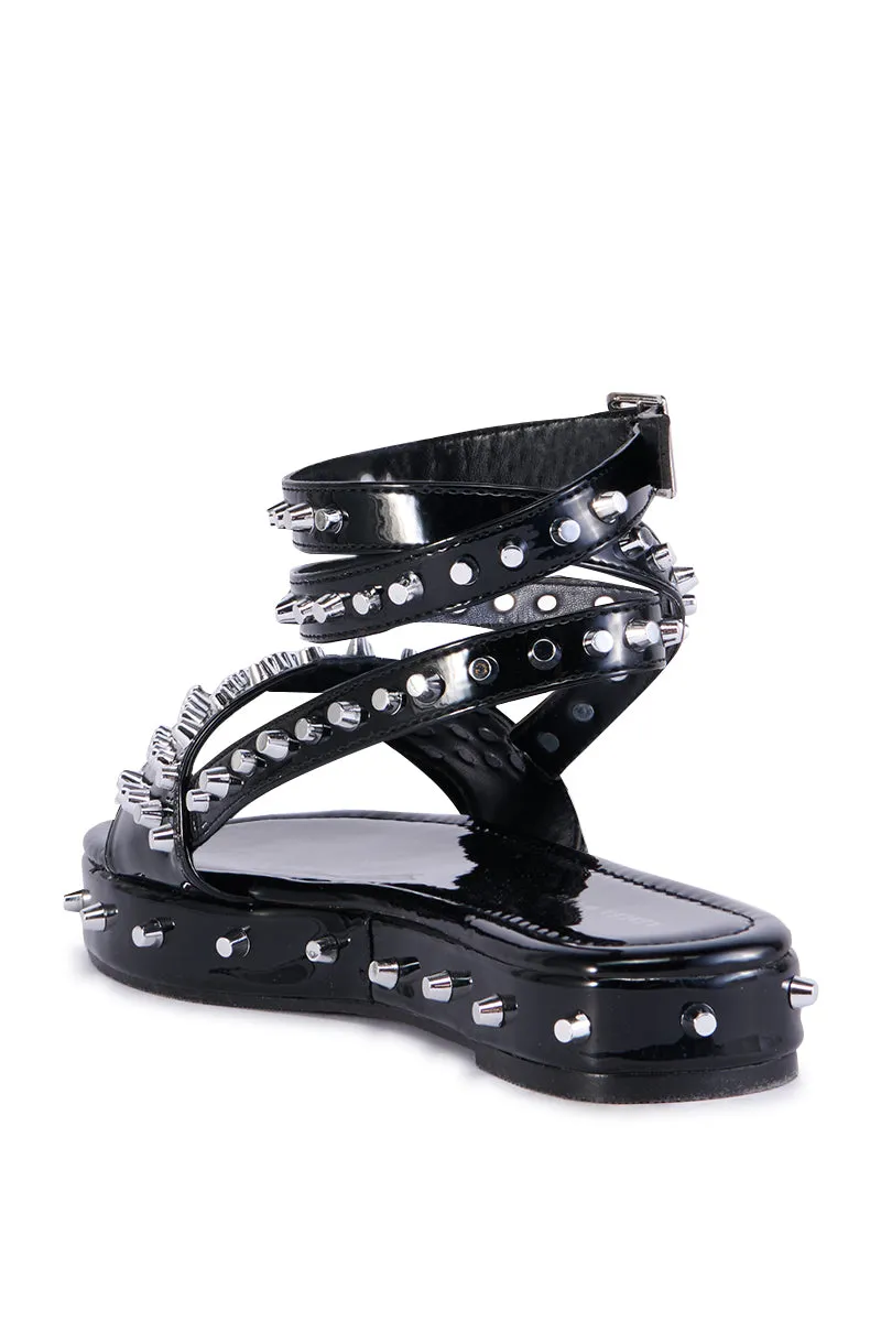 AZALEA WANG CAUTIONARY BLACK SUPER SPIKEY SANDAL