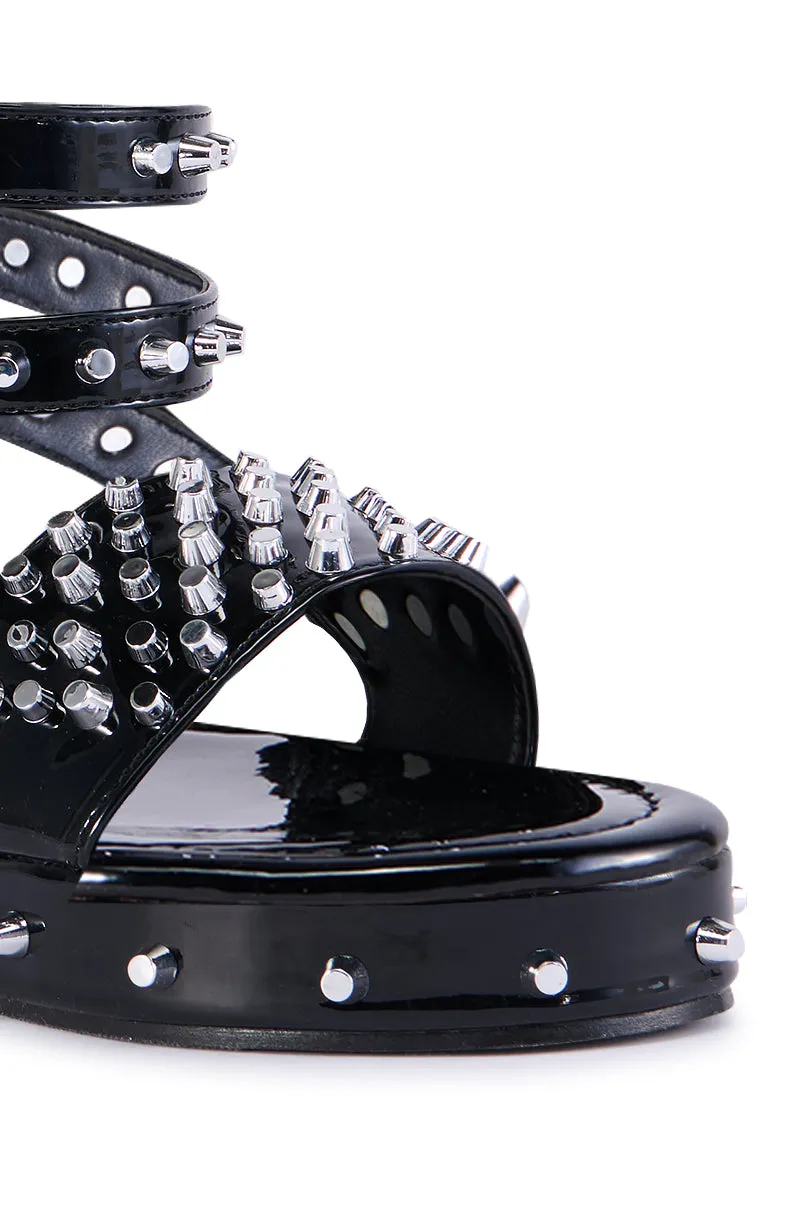 AZALEA WANG CAUTIONARY BLACK SUPER SPIKEY SANDAL