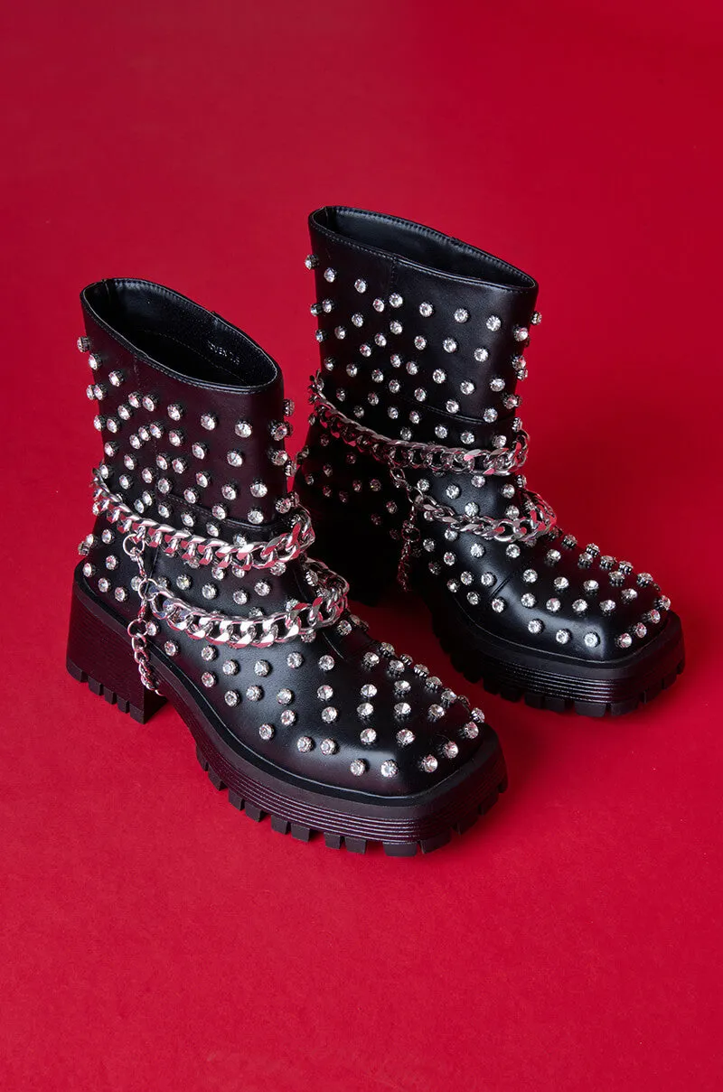 AZALEA WANG COVEN BLACK EMBELLISHED COMBAT BOOT