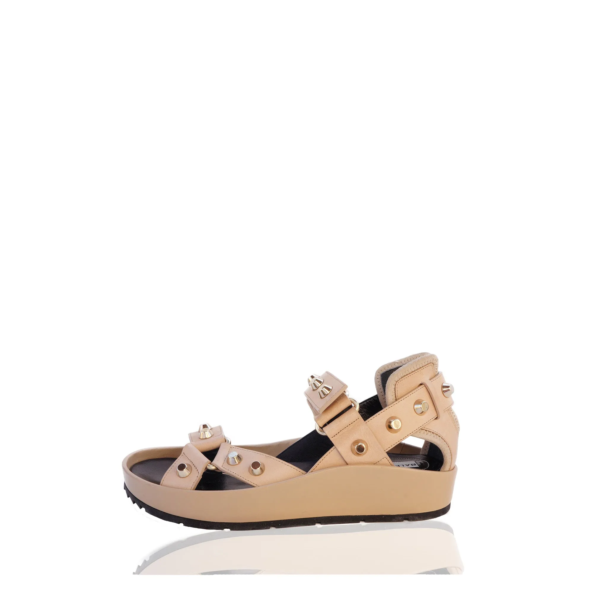 BALENCIAGA TAN STRAP STUDDED SANDALS