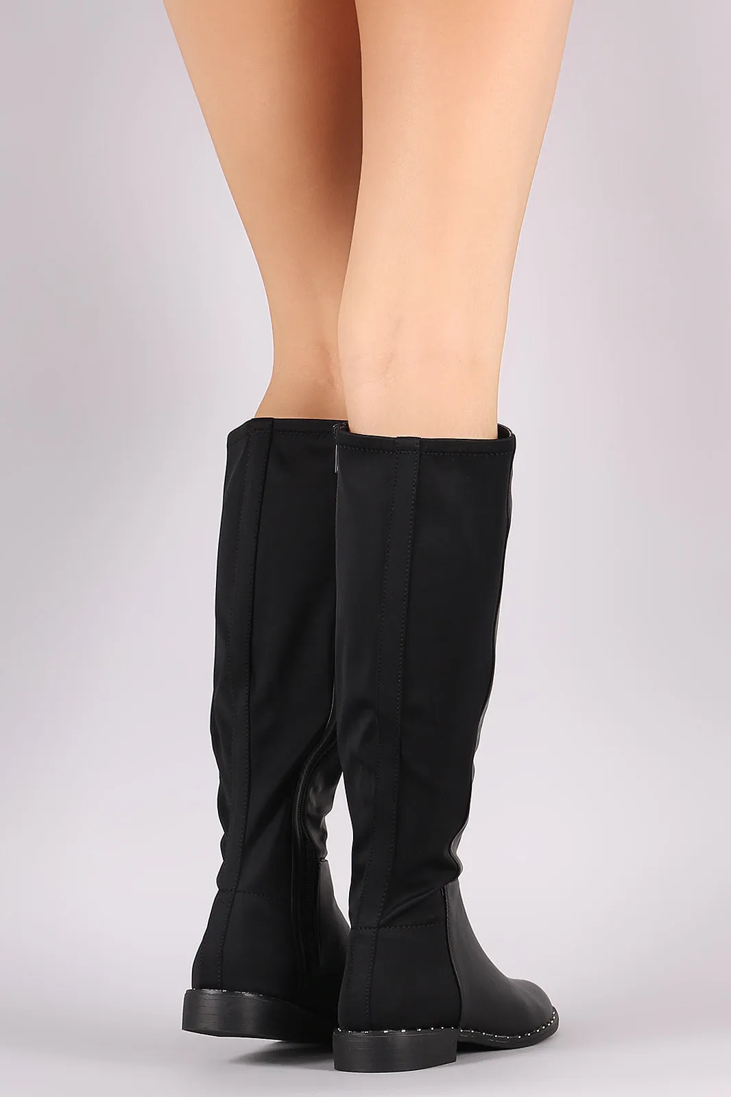 Bamboo Studded Back Elastane Riding Knee High Boots