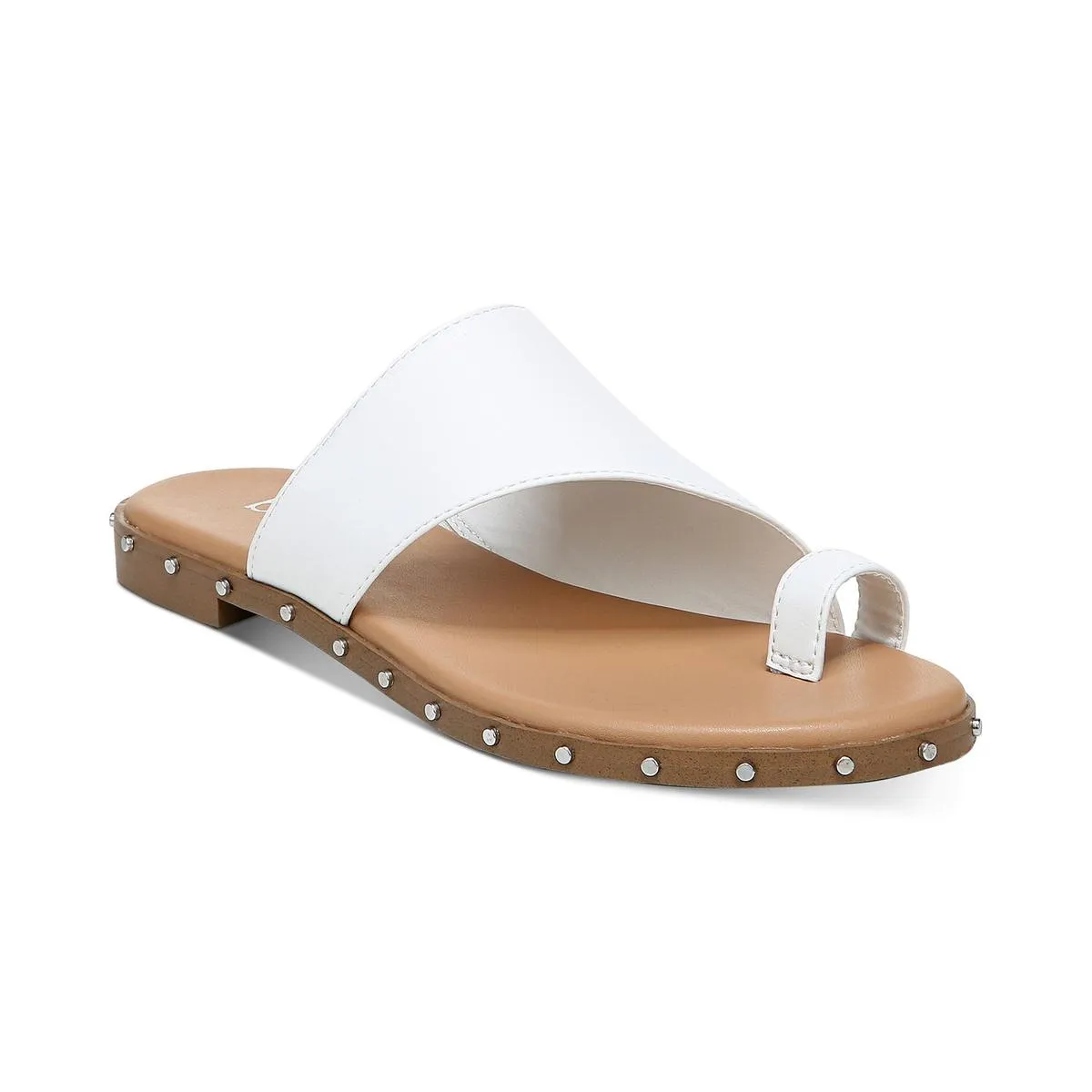 Bar III Womens Hattiep Faux Leather Toe Loop Slide Sandals