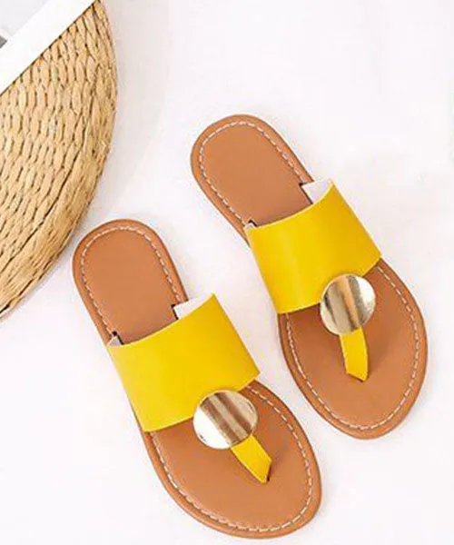 Beautiful Yellow Faux Leather Flip Flops Sandals Splicing Sequined LY2695