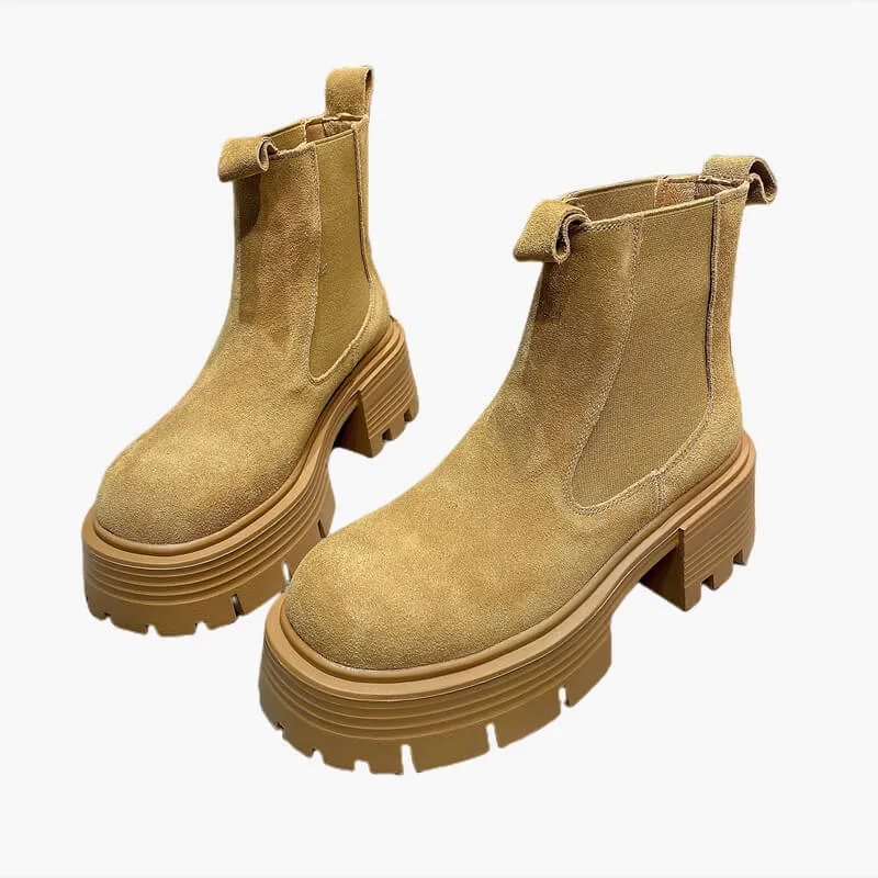 benpaolv Camel Tan Suede Platform Chelsea Boots