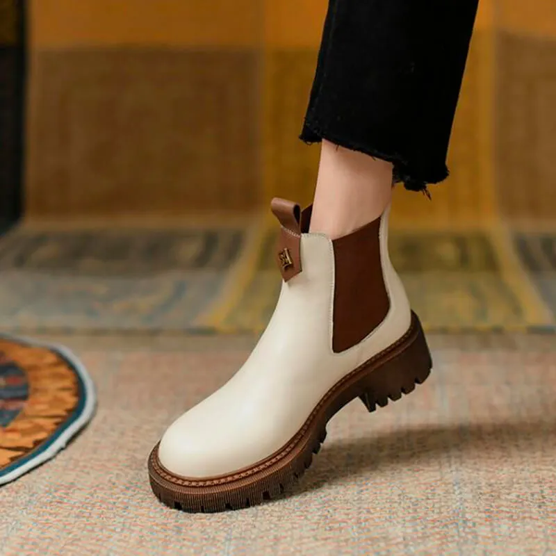 benpaolv Cream Beige Retro Chelsea Boots