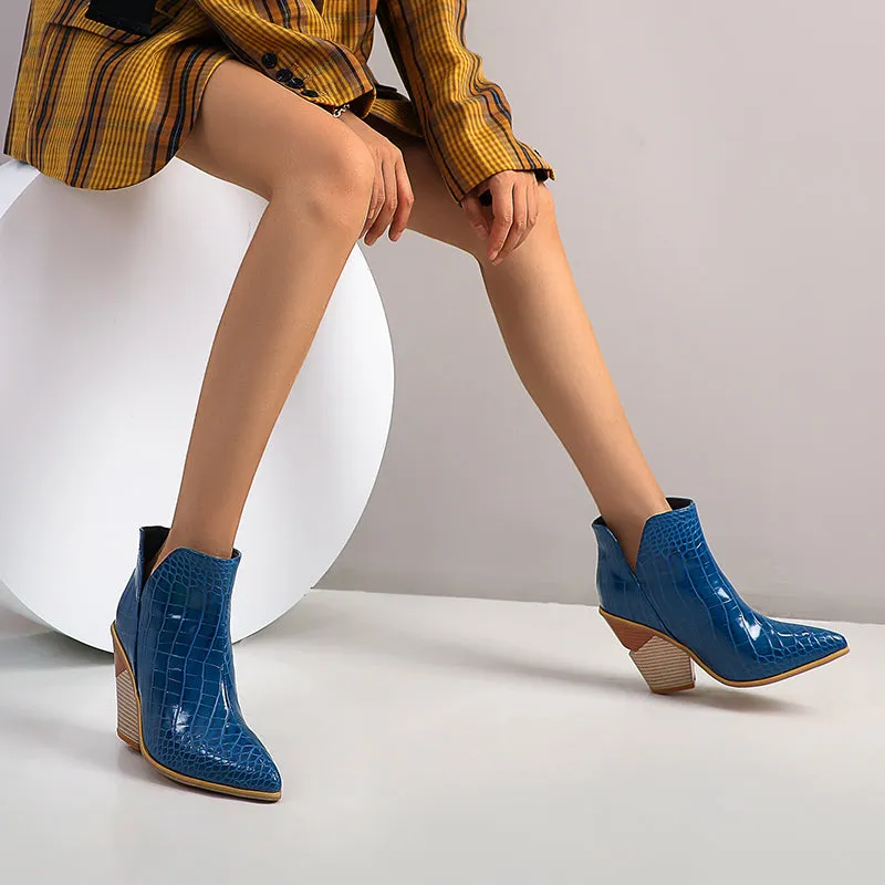 Bigsizeheels Chelsea wooden heel ankle boots - Blue