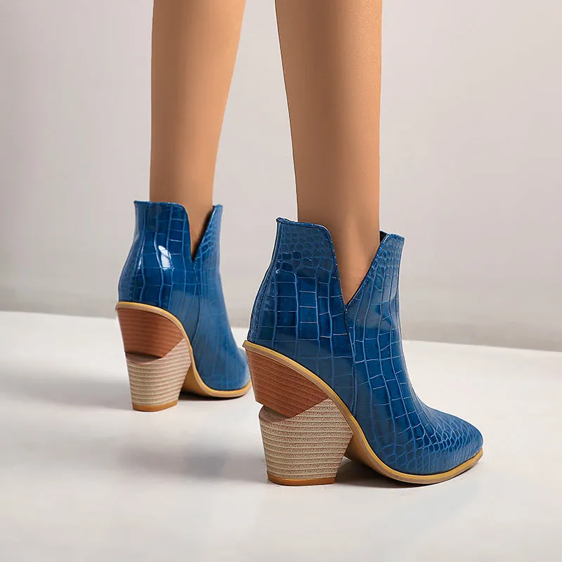 Bigsizeheels Chelsea wooden heel ankle boots - Blue