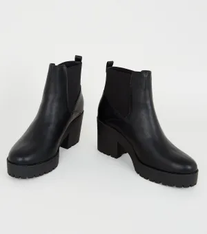 Black Chunky Platform Block Heel Chelsea Boots