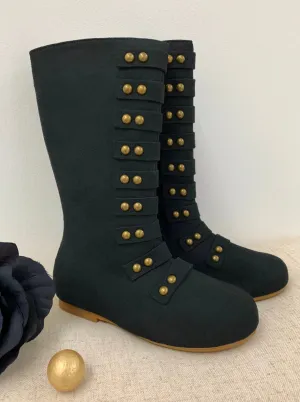 Black Military Style Studded Boots By Liv and Mia