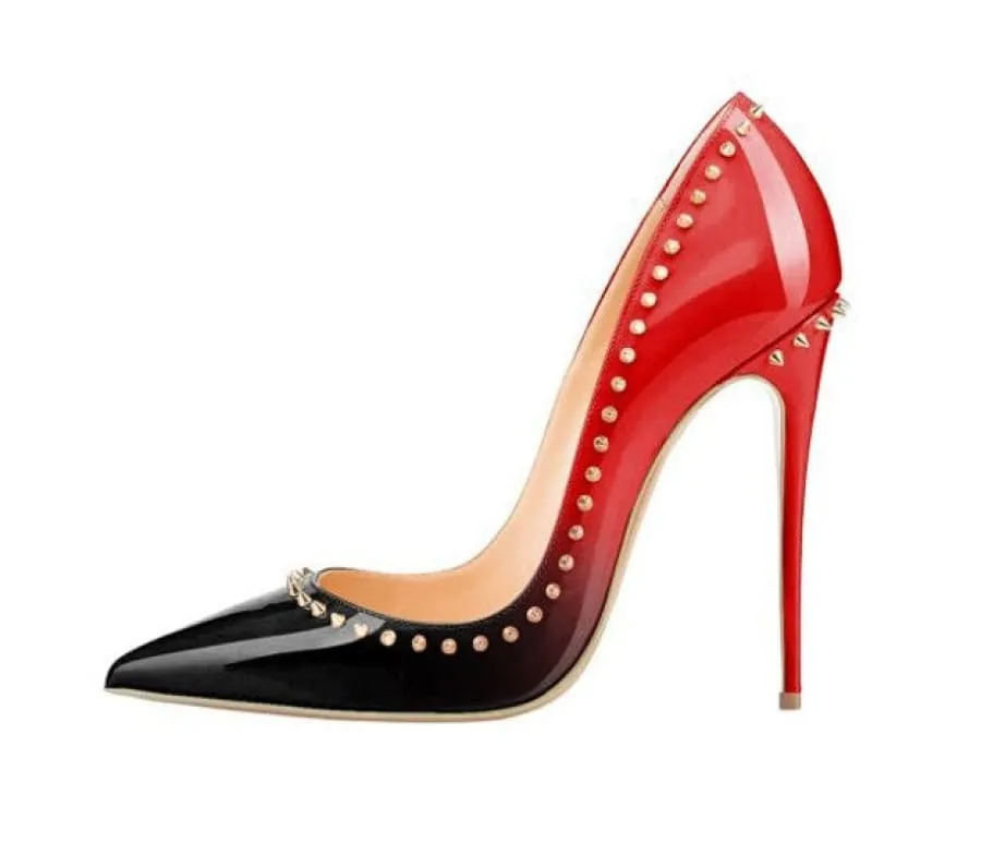 Black Patent Leather Pointed Toe Studded High Heel Unisex Pumps