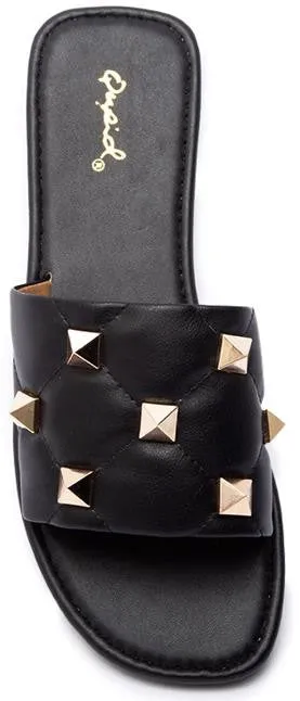 Black Studded Single Strap Flat Sandals - Final Sale