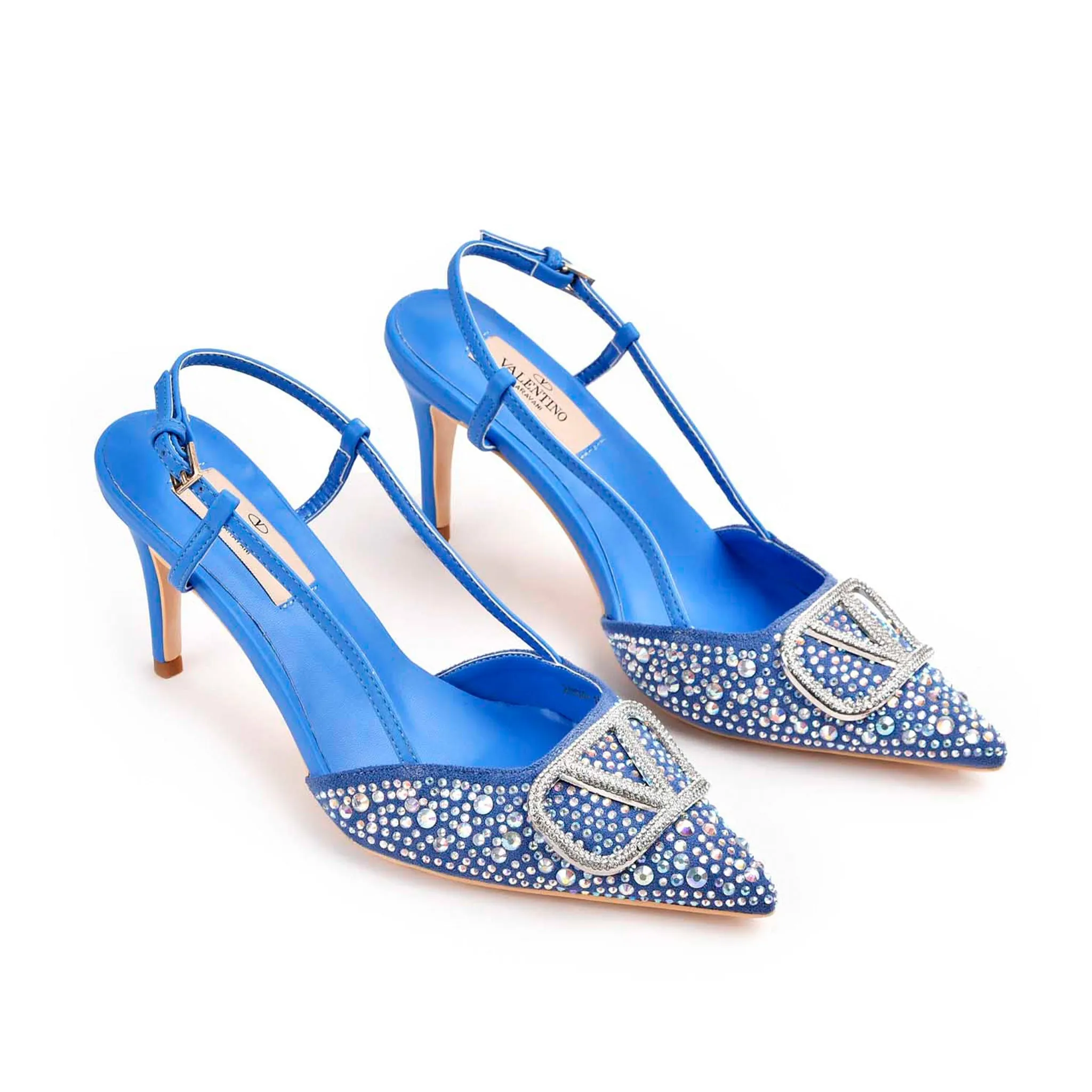 Blue Slingback Heels with Studded Design | 479M-Q