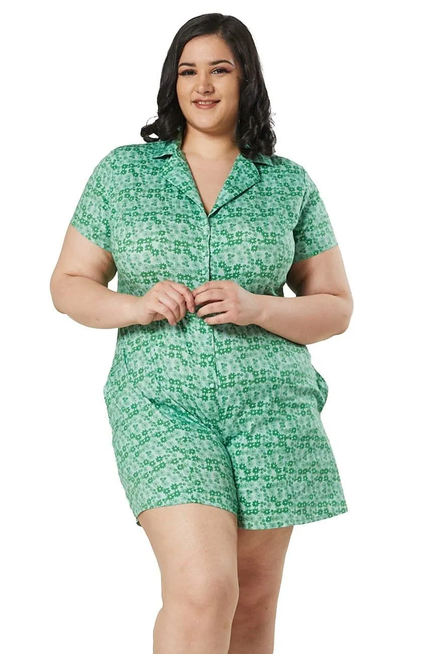 Breta Button Up Half Sleeves Green Shirt Playsuit