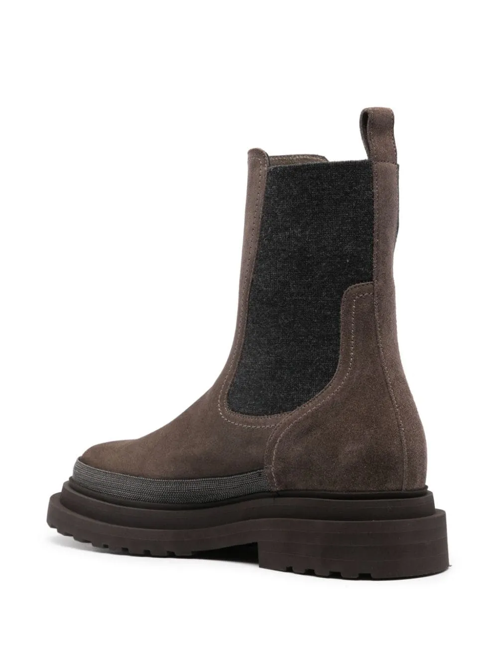 BRUNELLO CUCINELLI Luxury Suede Chelsea Boots with Monili Chain Detail