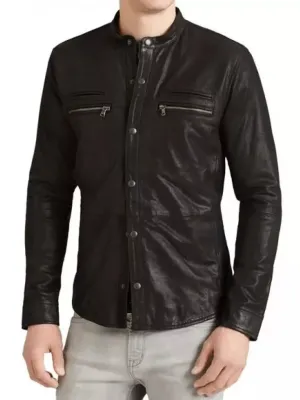 button up leather shirts for men