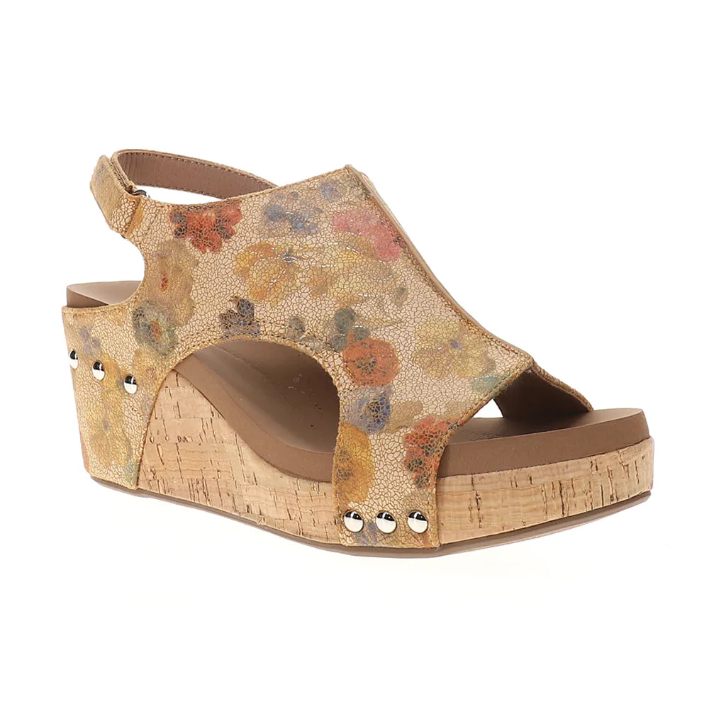 Carley Floral Studded Slingback Wedge Sandals