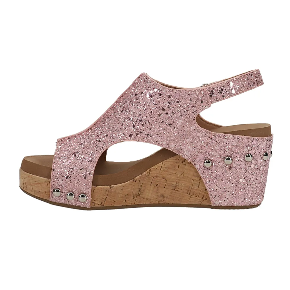 Carley Glitter Studded Slingback Wedge Sandals