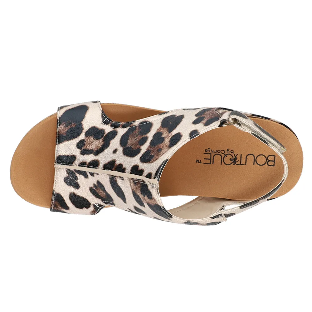 Carley Leopard Print Studded Slingback Wedge Sandals