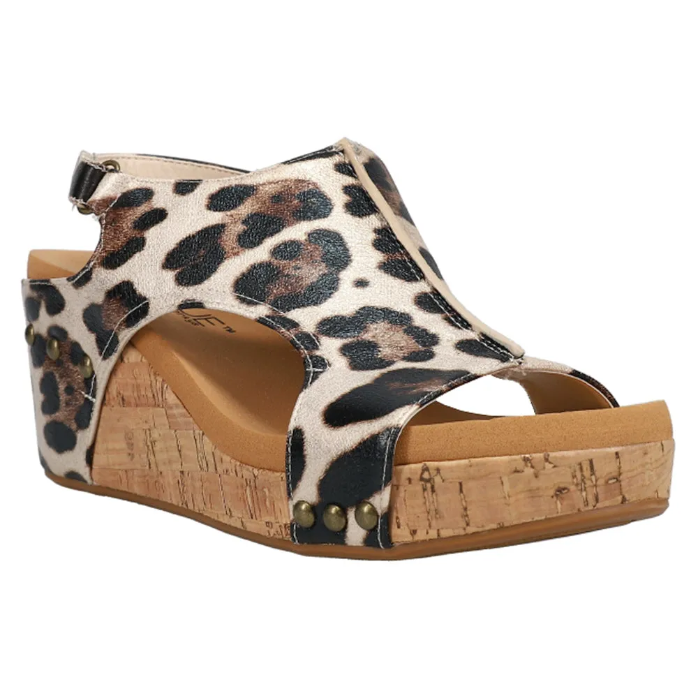 Carley Leopard Print Studded Slingback Wedge Sandals