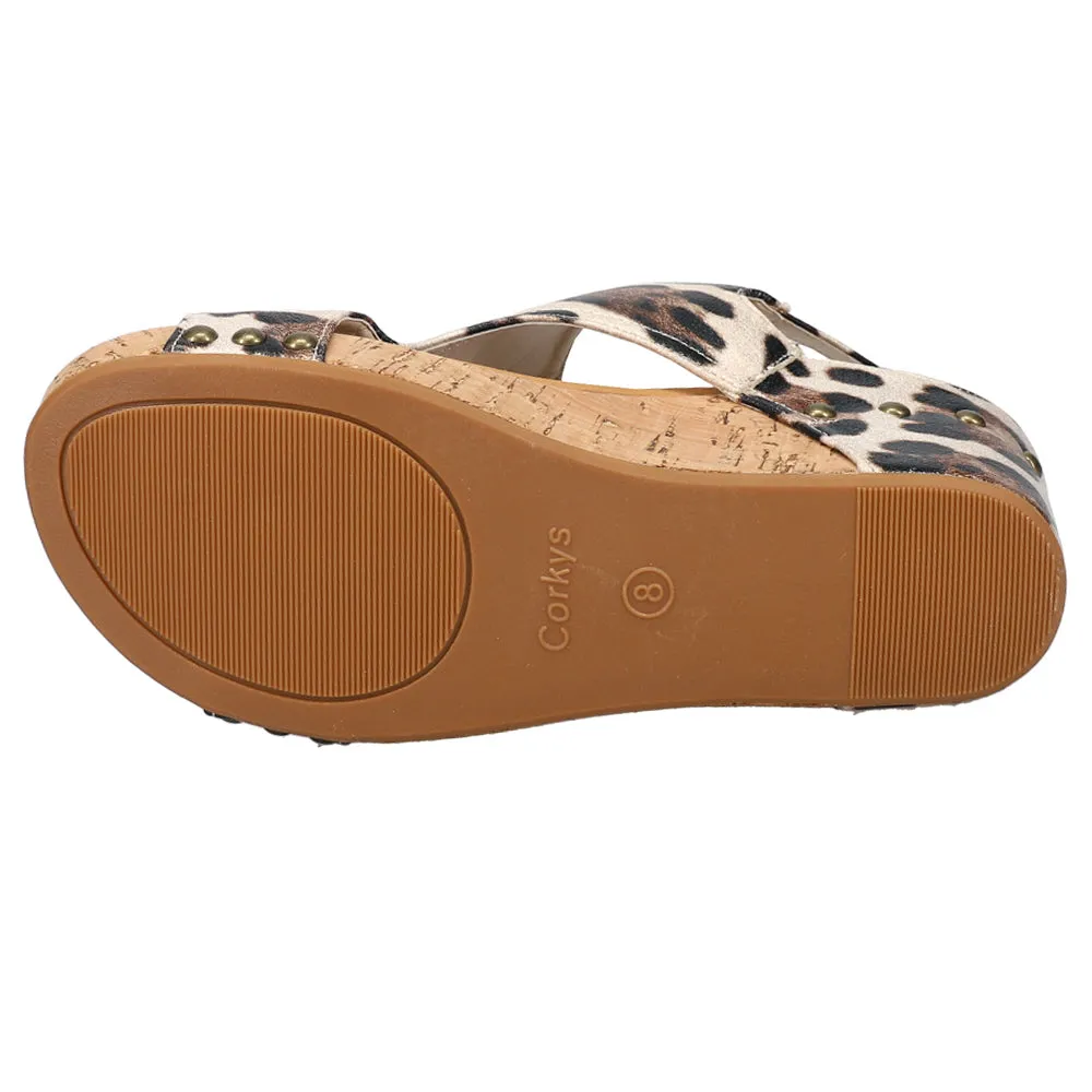 Carley Leopard Print Studded Slingback Wedge Sandals