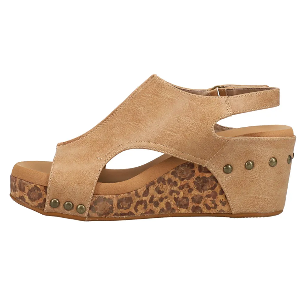 Carley Leopard Studded Slingback Wedge Sandals